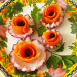 Розы из моркови и лука для украшения салата